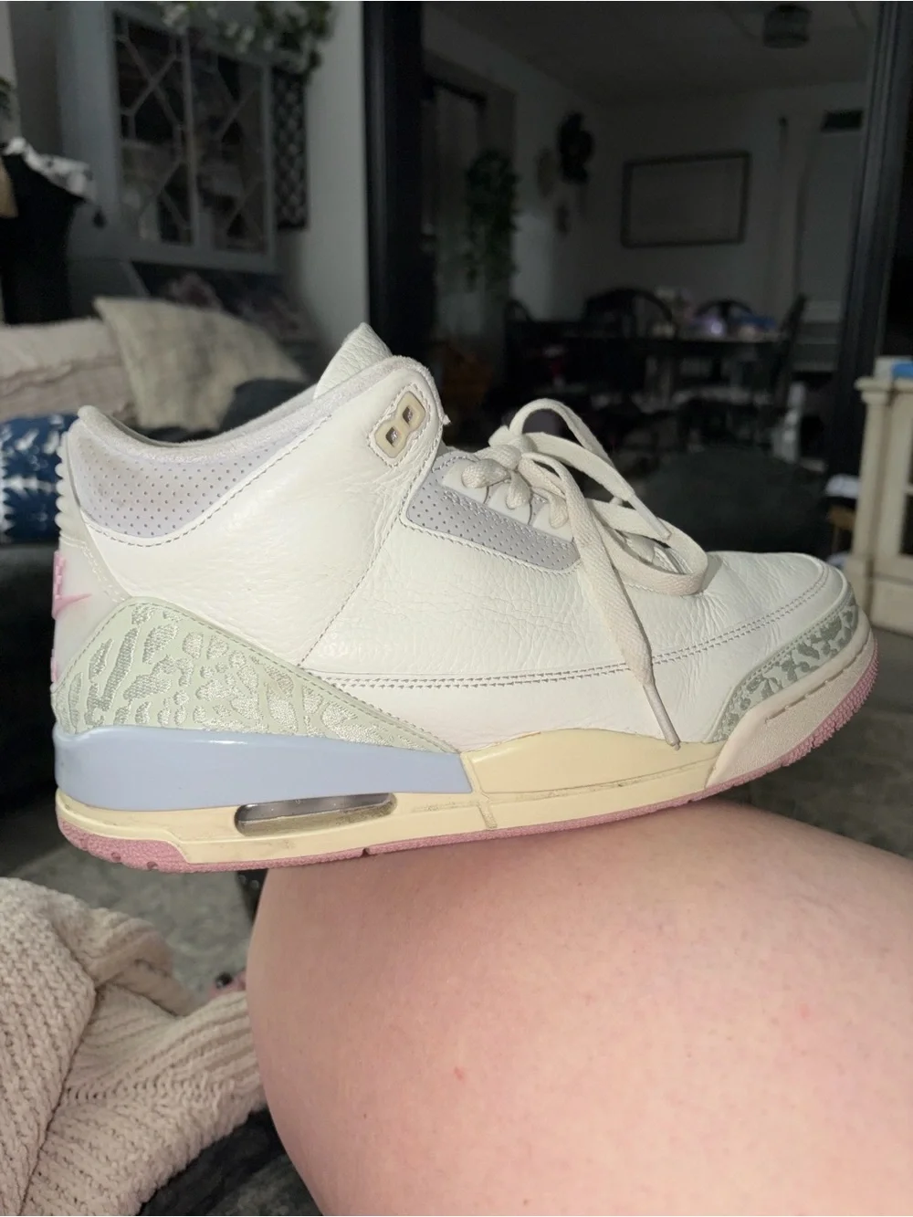 Jordan Women's Retro Sneakers in Cream, Light Green & Pink
